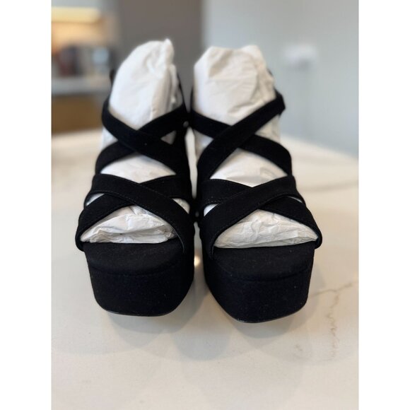 Larroude NIB Bee Platform Sandal in Black Suede Size 7.5 - Picture 3 of 7